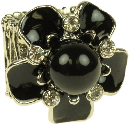 Stretch Ring with large Faux Pearl and small Rhinestones