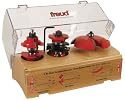 Freud 98-302 Three Piece Exterior-Interior Door Construction Set. Includes 99-267 Roundover R&S w 99-518 Cove Raise Panel Bit- 1-3/4 or 1-3/8 Doors