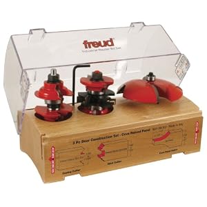 Freud 98-302 Three Piece Exterior-Interior Door Construction Set. Includes 99-267 Roundover R&S w 99-518 Cove Raise Panel Bit- 1-3/4 or 1-3/8 Doors