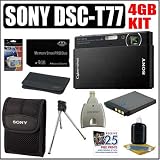 cheap Sony Cybershot DSC-T77 10MP Digital Camera (Black) + 4GB Deluxe Accessory Kit