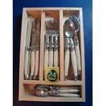 Set of 24 pieces French Laguiole knives, spoons, forks by Jean Dubost, Authenticity certificate, Ivory color