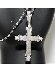 Diamond Cross Pendant 0.3ct Real Diamonds Sterling Silver White Gold Finish 33mm