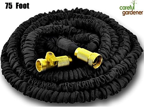 Expandable Garden Hose, With Solid Brass Fitting, Triple Layer Expanding Latex Core and Extra Strong Fabric by Careful Gardener (75 feet / foot), Black