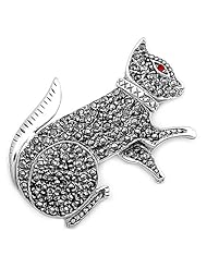 Sterling Silver Brooches Cat Ruby CZ Brooche