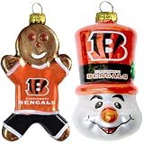 NFL Cincinnati Bengals Blown Glass Gingerbread Man & Top Hat Snowman Ornament 2-Pack
