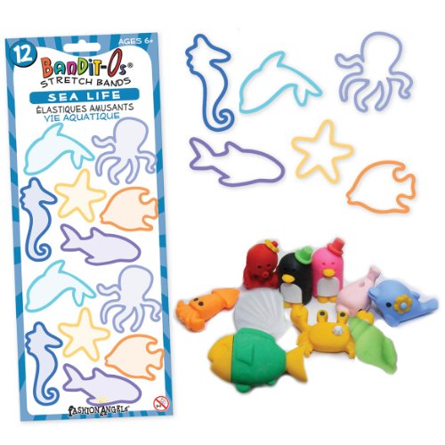 Marine Animals (Colors May Vary) and FREE BONUS!!! - Pack of 12 Sea Life Bandit-O's Shaped Rubber Bandz