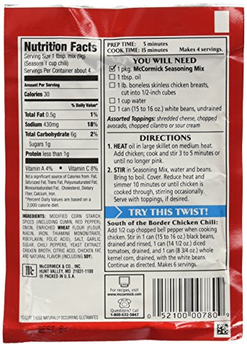 McCormick White Chicken Chili Mix (1.25 oz Packets) 4 Pack 052100007809