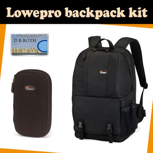 LowePro Backpack kit which includes the Lowepro Fastpack 200 (Black) + DMC-Z wallet for memory card(s), batteries, Mini DV tapes and more + DB ROTH Micro Fiber Cloth.
