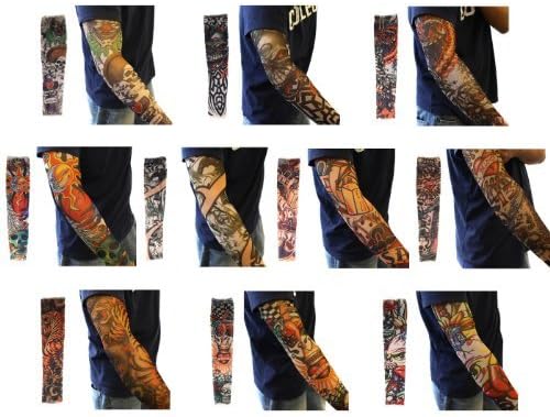 10pc Fake Temporary Tattoo Sleeves Body Art Arm Stockings Accessories - Designs Tribal, Dragon, Skull, and Etc.
