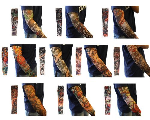 10pc Fake Temporary Tattoo Sleeves Body Art Arm Stockings Accessories - Designs Tribal, Dragon, Skull, and Etc.