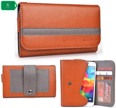 CLASSIC LADIES CELL PHONE HOLDER WITH INTERNAL CARD SLOTS & I.D WINDOW- - CAMEL BROWN/GREY - FITS LG G2