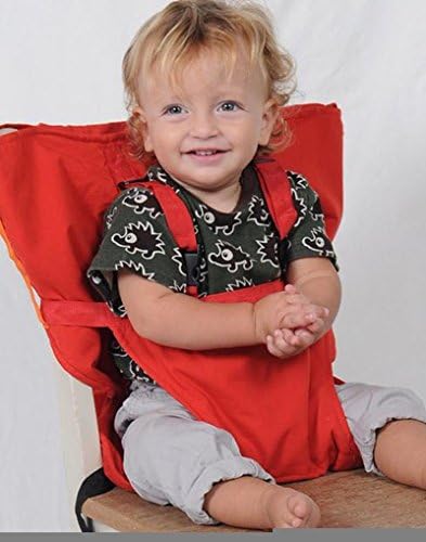 Infant Kids Portable Belt Seat High Chair Safety Travel Soft Going Out 2 Straps ( color red )