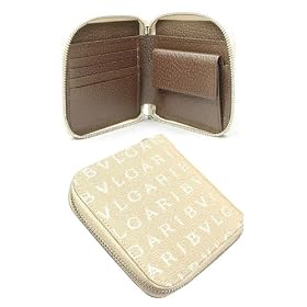 Bvlgari Beige Fabric And Brown Leather Small Zip Wallet BVL22245