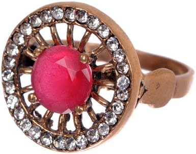 Antique Floral Filigree Engraved Round Cut Ruby Gemstone Diamond Stud Accent Wheel Flower Elegant Red Hurrem Sultan Style Ring Size 9