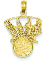 14K Gold Swoosh Basketball & Hoop Charm Sports Pendant