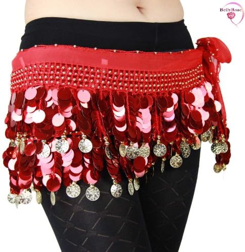 H:oter Multi-Row Paillettes Gold Coins Belly Dance Wrap & Hip Scarf, Lively Style