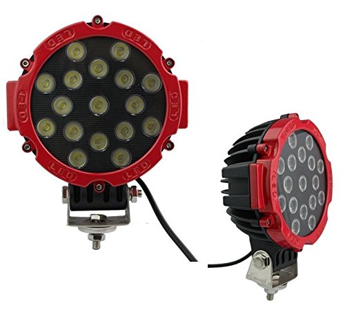 Bangbangche 7inch 2PCS 51W Spot Beam Round Red LED Driving Light 17pcs3W Waterproof Motorcycle Fog Lighting 12V 24V Pack of 2
