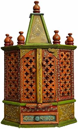 Indikala Indian Handmade Dismantle Able Handpainted Mandir 28 Inches Tall With Dome Top And Hinged Doors