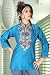Blue Raw silk kurti with multicolour embroidery and jute work on the neckline and collar.