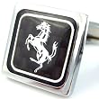 Silver Square Ferrari Carbon Fiber Back Ground Cufflinks Cuff Links