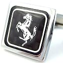 Silver Square Ferrari Carbon Fiber Back Ground Cufflinks Cuff Links