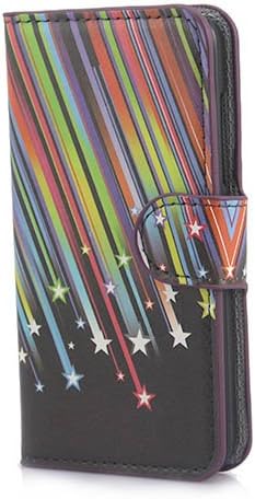 Yakamoz PU Leather Rainbow Shooting Star Flip Wallet Card Slots Stand Case Cover for Nokia Lumia 520 with Free Screen Protector & Stylus Pen
