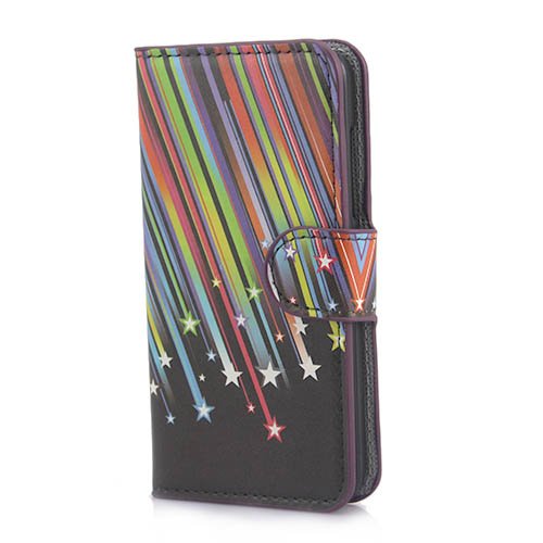 Yakamoz PU Leather Rainbow Shooting Star Flip Wallet Card Slots Stand Case Cover for Nokia Lumia 520 with Free Screen Protector & Stylus Pen