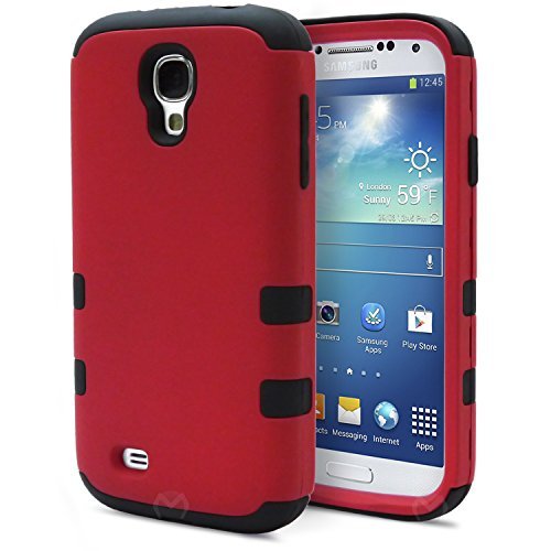 Galaxy S4 Case, MagicMobile® Hybrid Impact Shockproof Cover Hard Armor Shell and Soft Silicone Skin Layer [ Red - Black ] with Screen Protector, Stylus and Charm