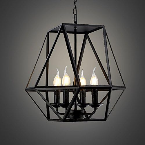 Efine Minimalist Loft 4 Lights Edison Retro Rustic Rectangle Chandelier Lighting Martha Metal Black Ceiling Pendant Shade No Glass