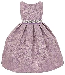 Girls Metallic Jacquard Crystal Embroidered   Dress With a Sash  and Pearls