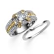 14K Two-Tone Gold Natural Yellow and White Diamond Wedding Set Semimount - 0.75 Ct. - CENTER STONE NOT INCLUDED