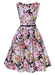 Floral Print Vintage Belted Cotton Party Dress 