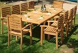 11 PC Teak Garden Patio - 117 Double Extension Rectangle Table, 10 Stacking Chairs - FREE SHIPPING
