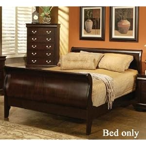 Queen Size Sleigh Bed Louis Philippe Style in Cappuccino Finish by visiondecor Furniture