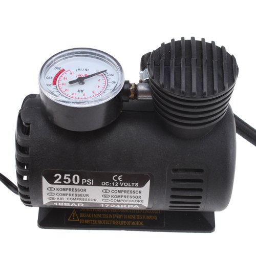 Portable Mini Car Tire Air Compressor 250PSI 12Volt with Pressure Checking Gauge