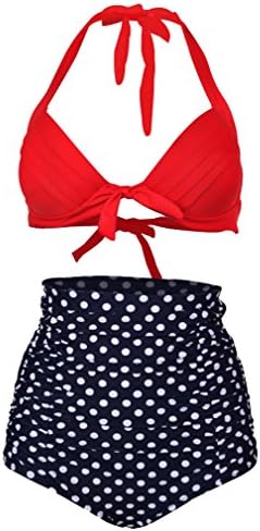 Skyjoy Retro High Waisted Bikini Swimsuits Swimwear (FBA) (L:US6-8, White Polka)