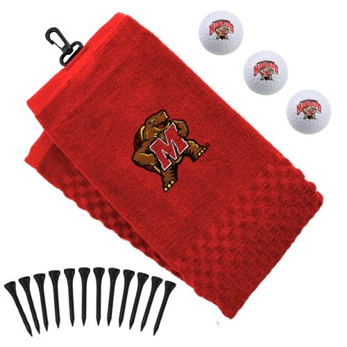 Maryland Terrapins Embroidered Golf Towel, Golf Balls Tees Gift Set