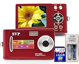 SVP DC-12DX-Red 12MP Max Thinnest DIGITAL CAMERA VIDEO w/ SOUND! (SVP 16GB SDHC Memory Card & AAA Rechargeable Set Included)