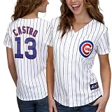 MLB Majestic Starlin Castro Chicago Cubs #13 Ladies Replica Jersey - White Pinstripe (Large)