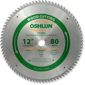 Oshlun SBW-120080 12-Inch 80 Tooth ATB Finishing Saw Blade with 1-Inch Arbor by Oshlun