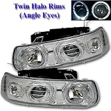 99 00 01 02 Chevy Silverado 00-03 Suburban/Tahoe Dual Halo Chrome Projector Headlights