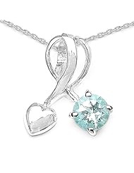 0.60 Carat Genuine Blue Topaz Sterling Silver Pendant Necklace. 18"