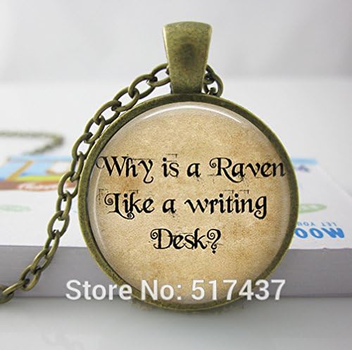 Pretty Lee Glass Dome Alice In Wonderland Necklace Why Is A Raven Like A Writing Desk Art Pendant Alice Quotes Necklace