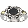 14K White Gold Onyx, Yellow Sapphire and Diamond Ring