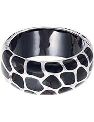 Angelique De Paris "Safari" Wide Platinum Rhodium Resin Bangle Bracelet in Black