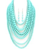 Gorgeous Multi-layered Powered Turquoise Bead Necklace and Earring Set