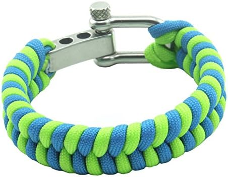 Suyanmei Survival Bracelet Paracord Outdoor Military Adjustable Stainless Steel D Shackle Buckle Bundle Wristband Green-Blue