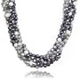 Sterling Silver Shortener Three-Strand Peacock, Gray and Multi-Color Freshwater Cultured Pearl Necklace, 36"