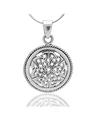 Chuvora .925 Sterling Silver Celtic Knot Open Work Round Circle Pendant Necklace 18", Fashion Jewelry for Men, Teen, Boys