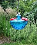 Bird Brain ~ BOUTEILLE POMME ~ Hummingbird Feeder - Hand Blown Glass - Nectar Feeder - AQUA - 10101208